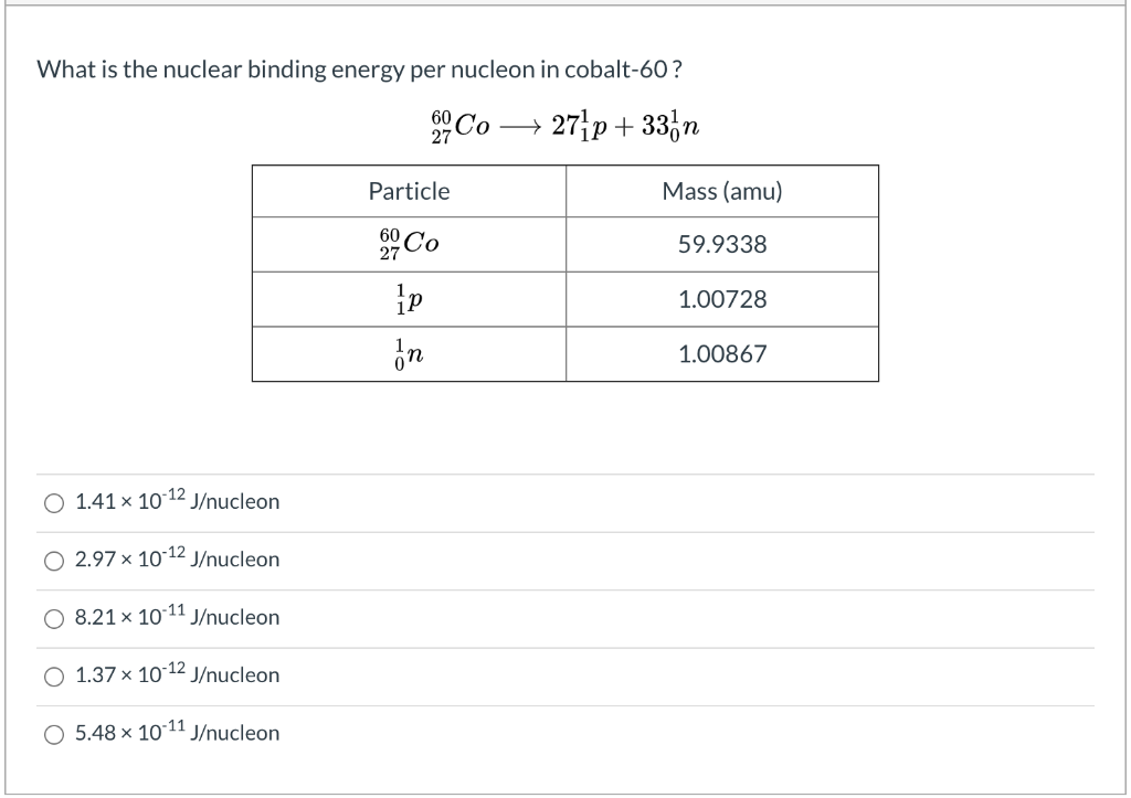 Solved What Is The Nuclear Binding Energy Per Nucleon In Chegg