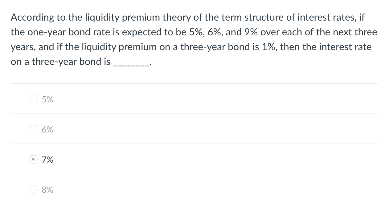 Solved According To The Liquidity Premium Theory Of The Term Chegg