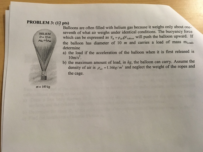 Solved Problem Pts Balloons Are Often Filled With Chegg