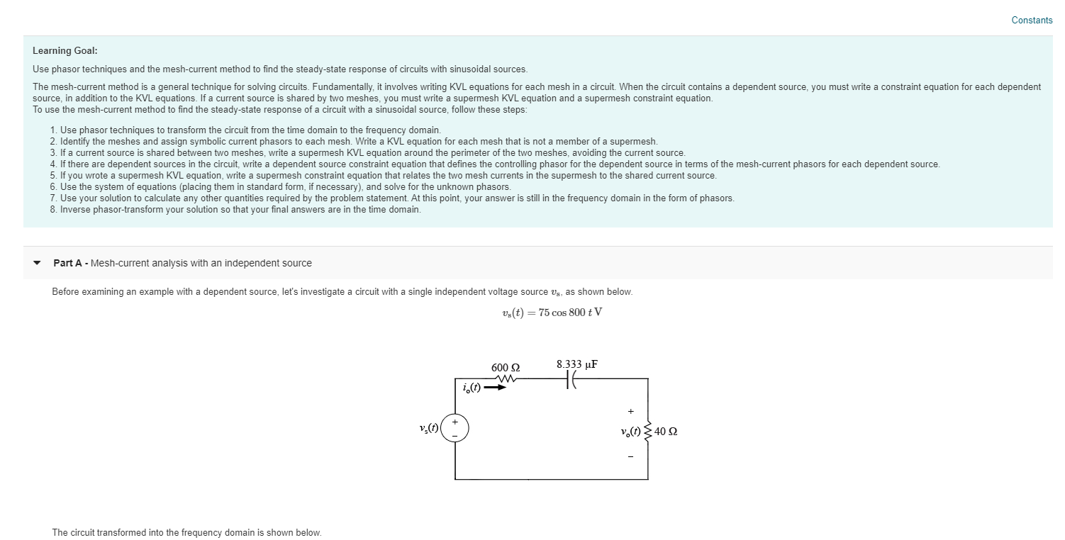 Solved Constants Learning Goal Use Phasor Techniques And Chegg