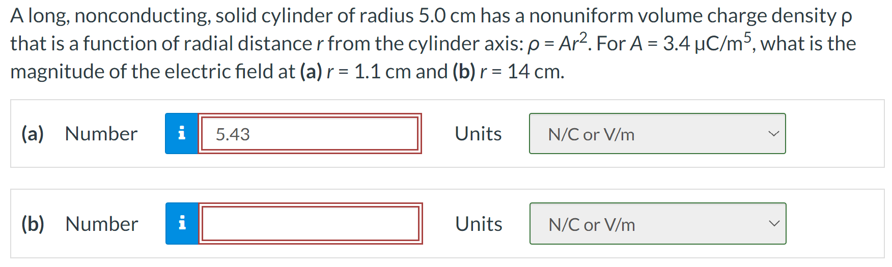 Solved A Long Nonconducting Solid Cylinder Of Radius Cm Chegg