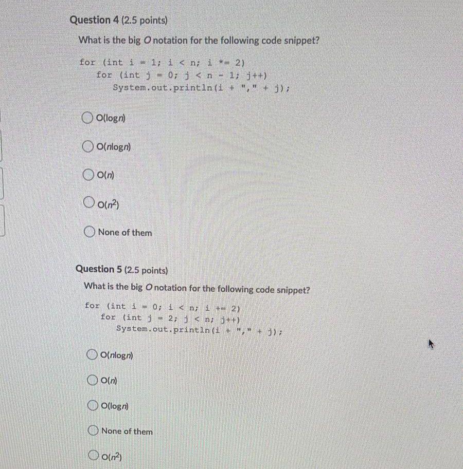 Solved Question Points What Is The Big O Notation Chegg