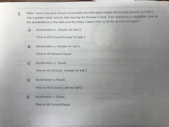 Solved Balls And Are Each Thrown Horizontally From The Chegg