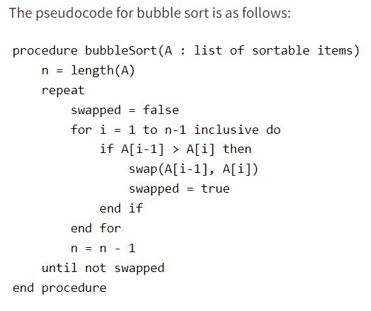 Solved He Pseudocode For Bubble Sort Is As Follows Chegg