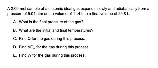 Solved A Mol Sample Of A Diatomic Ideal Gas Expands Chegg