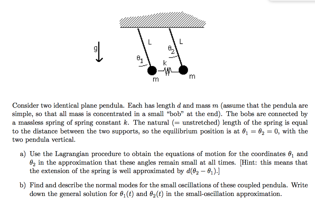 Solved Consider Two Identical Plane Pendula Each Has Length Chegg