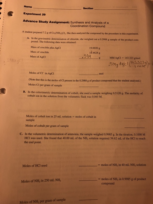 Solved Name Section Advance Study Assignment Synthesis And Chegg