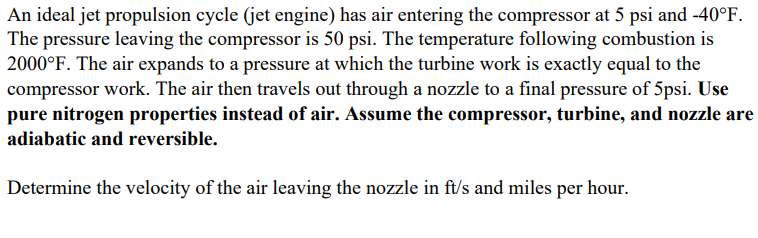 Solved An Ideal Jet Propulsion Cycle Jet Engine Has Air Chegg