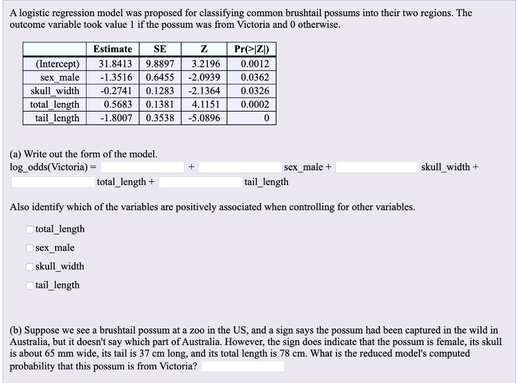 Solved A Logistic Regression Model Was Proposed For Chegg