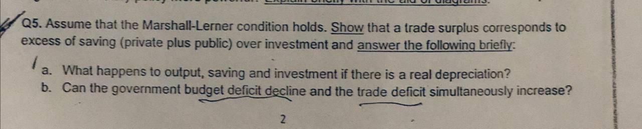 Solved Q Assume That The Marshall Lerner Condition Holds Chegg