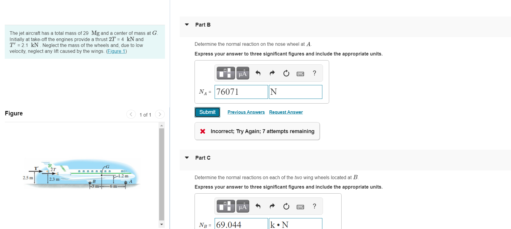 Solved Part B The Jet Aircraft Has A Total Mass Of 29 Mg And Chegg