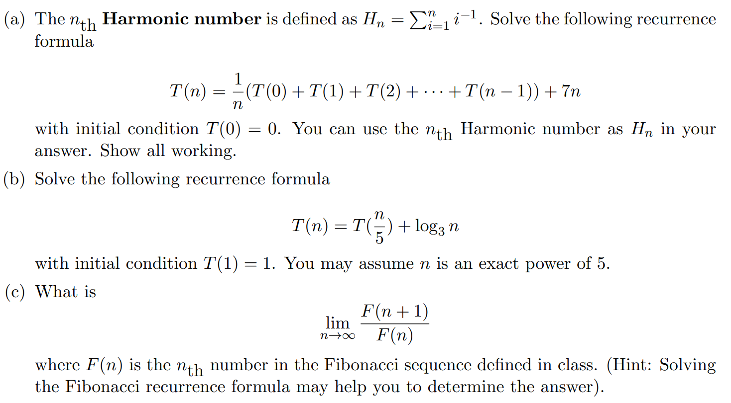 Solved A The Nth Harmonic Number Is Defined As Hn Chegg