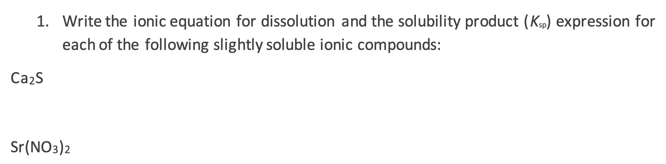 Solved Write The Ionic Equation For Dissolution And The Chegg