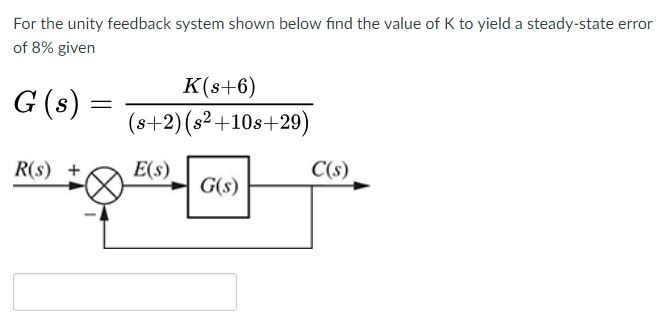 Solved For The Unity Feedback System Shown Below Find The Chegg