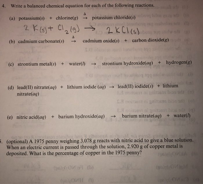 Solved Write A Balanced Chemical Equation For Each Of The Chegg