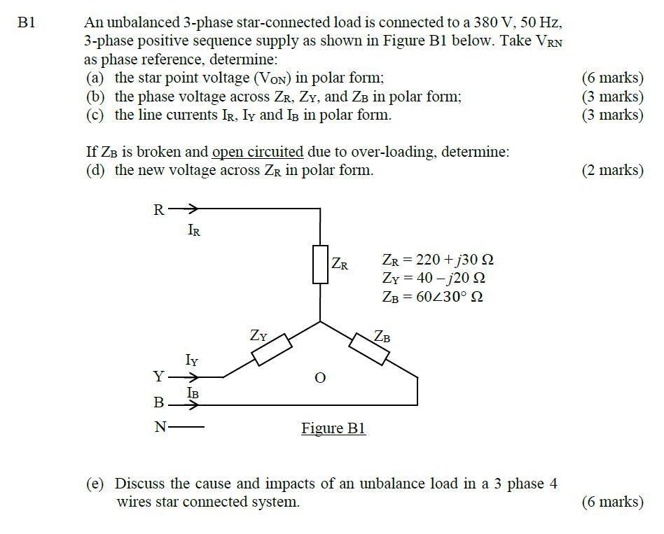 Solved B An Unbalanced Phase Star Connected Load Is Chegg