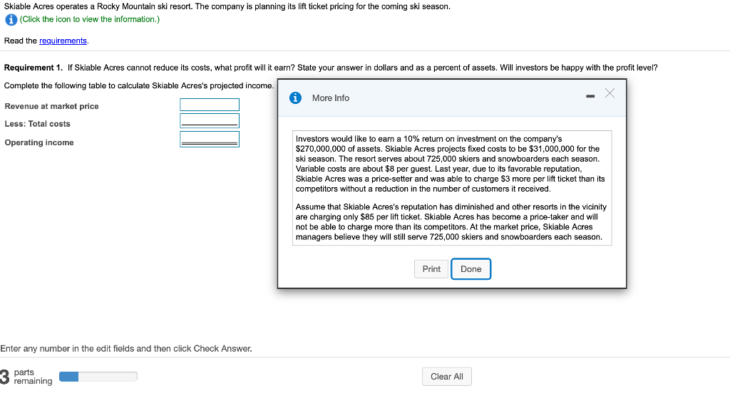 Solved Skiable Acres Operates A Rocky Mountain Ski Resort Chegg
