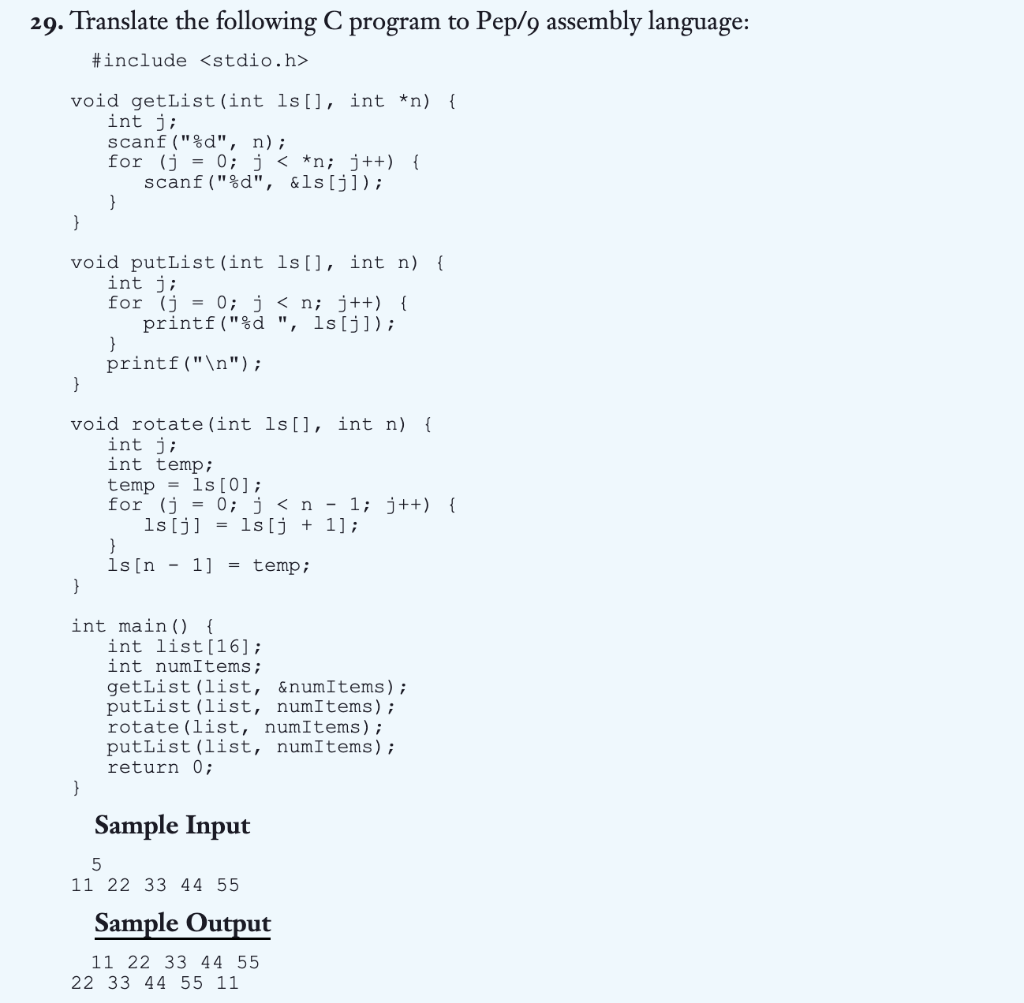 Solved 29 Translate The Following C Program To Pep 9 Chegg