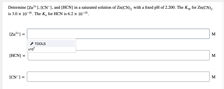 Solved Determine Zn2 1 CN And HCN In A Saturated Chegg