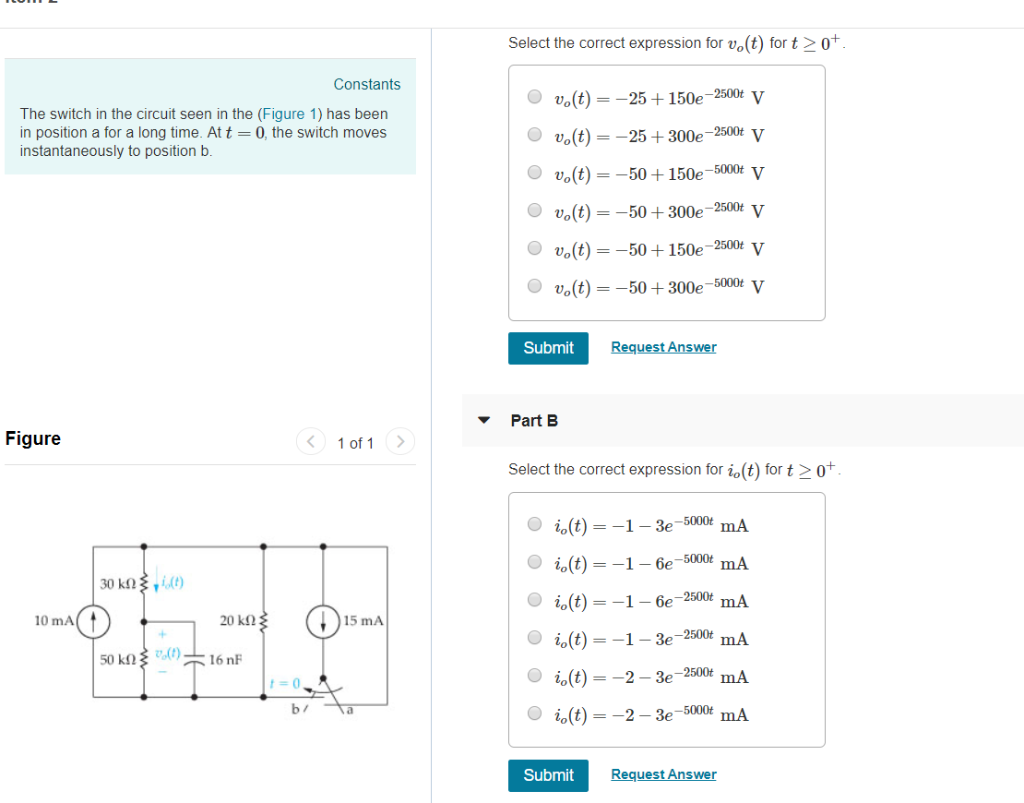 Solved Select The Correct Expression For Vo T For T0 Chegg