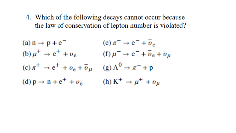 Solved Which Of The Following Decays Cannot Occur Because Chegg