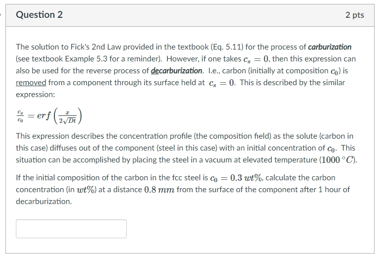 Question Pts The Solution To Fick S Nd Law Chegg