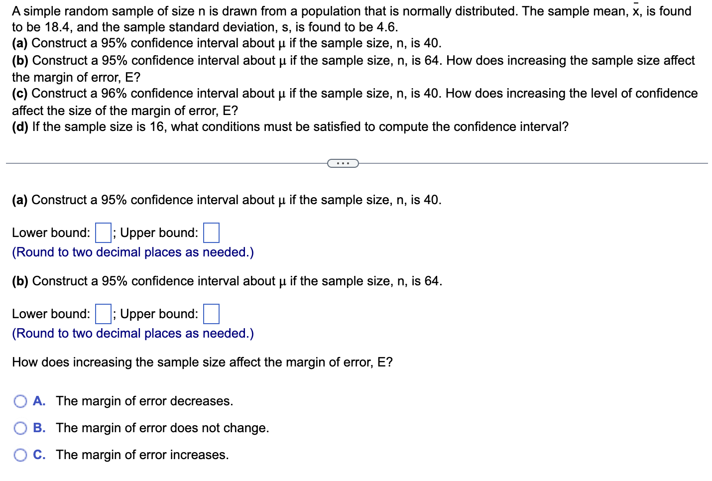 Solved A Simple Random Sample Of Size N Is Drawn From A Chegg