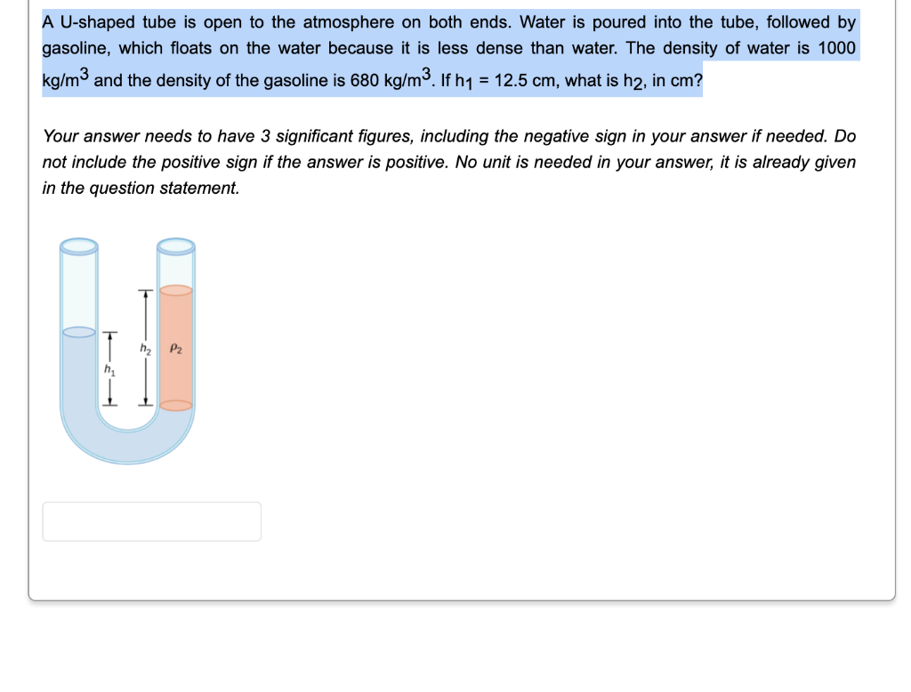 Solved A U Shaped Tube Is Open To The Atmosphere On Both Chegg