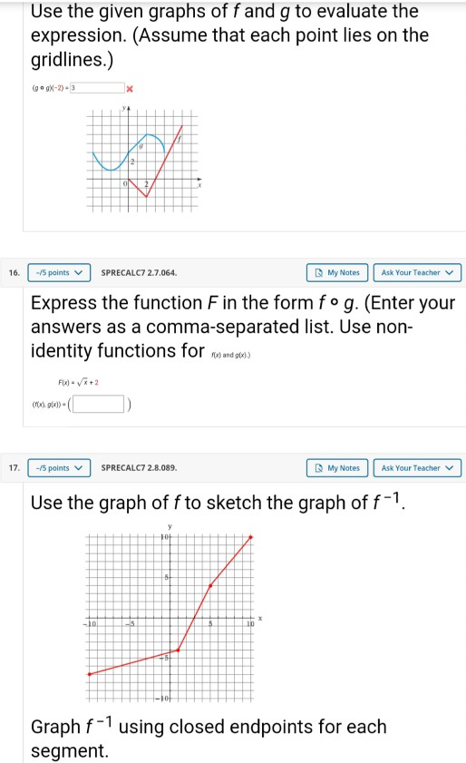 Solved Use The Given Graphs Of Fand G To Evaluate The Chegg