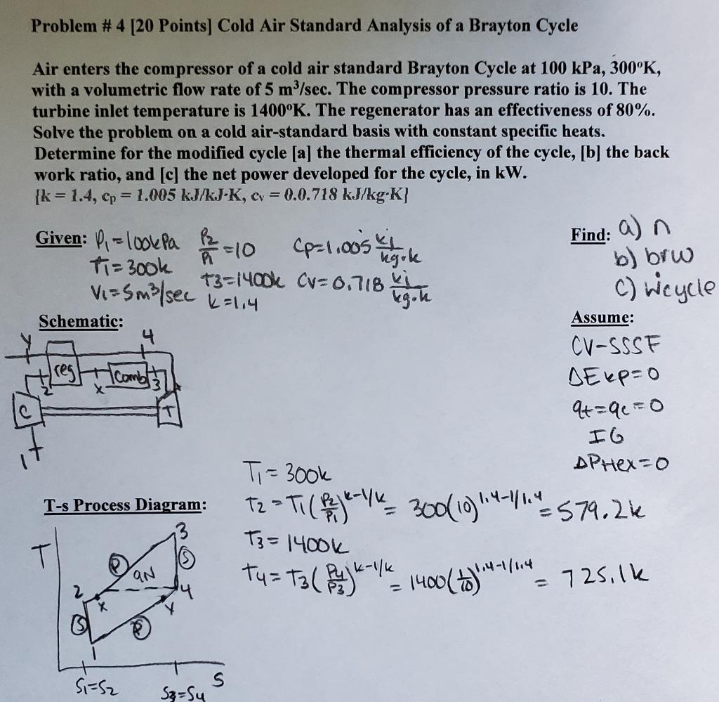 Solved Problem Points Cold Air Standard Analysis Of Chegg