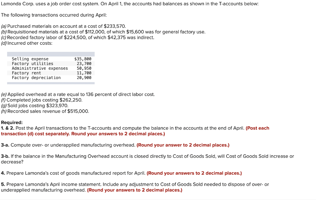 Solved Prepare Lamonda S April Income Statement Include Any Chegg