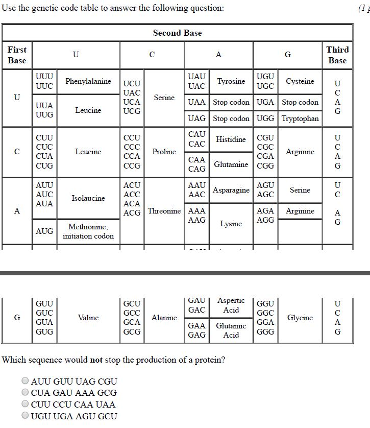 Solved Use The Genetic Code Table To Answer The Following Chegg