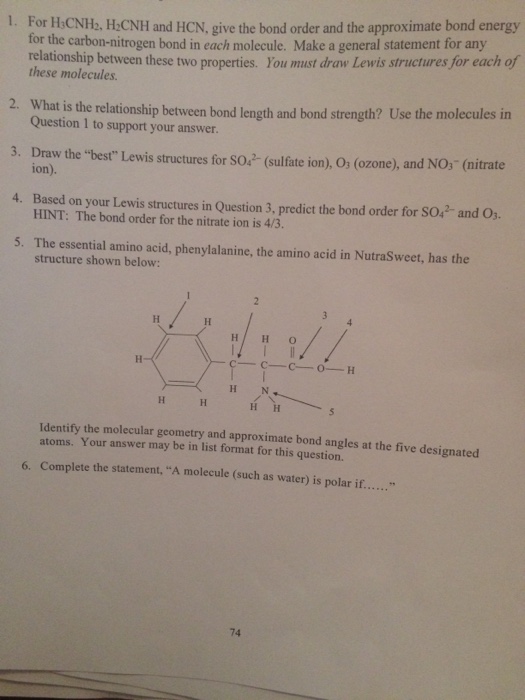 Solved For H Cnhb H Cnh And Hcn Give The Bond Order And Chegg