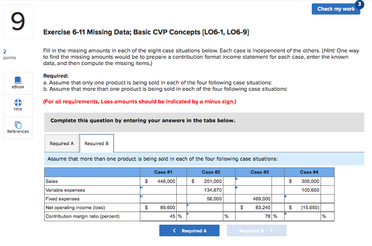 Solved Check My Work Exercise Missing Data Basic Cvp Chegg