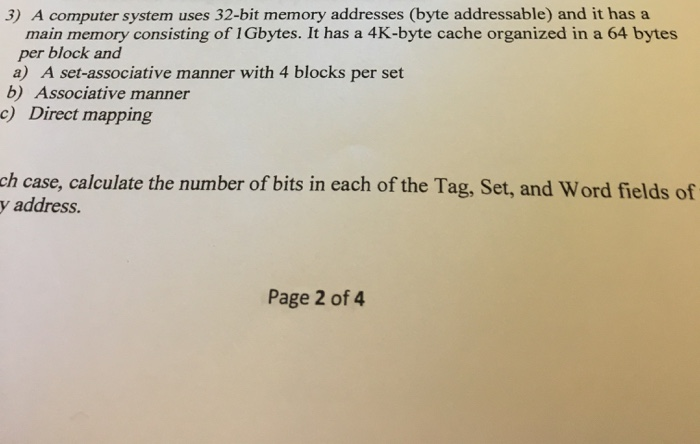 Solved A Computer System Uses Bit Memory Addresses Chegg