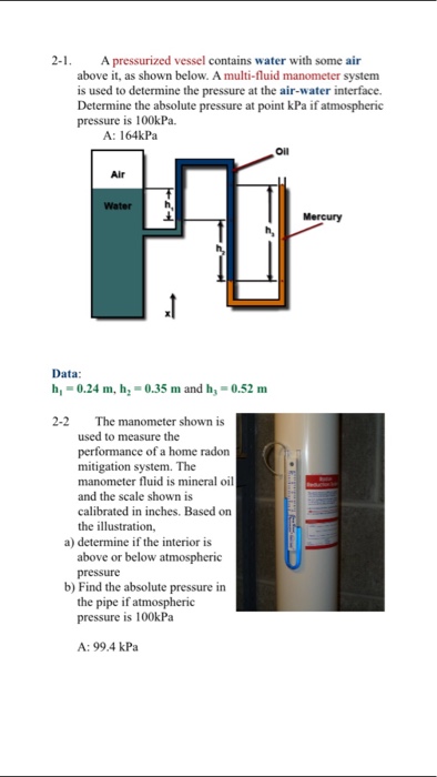 Solved A Pressurized Vessel Contains Water With Some Air Chegg