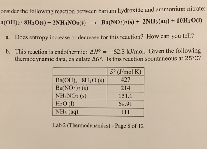 Solved Onsider The Following Reaction Between Barium Hydr...