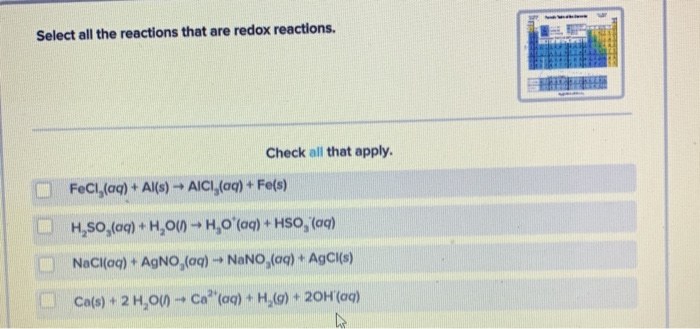 Solved Select All The Reactions That Are Redox Reactions Chegg