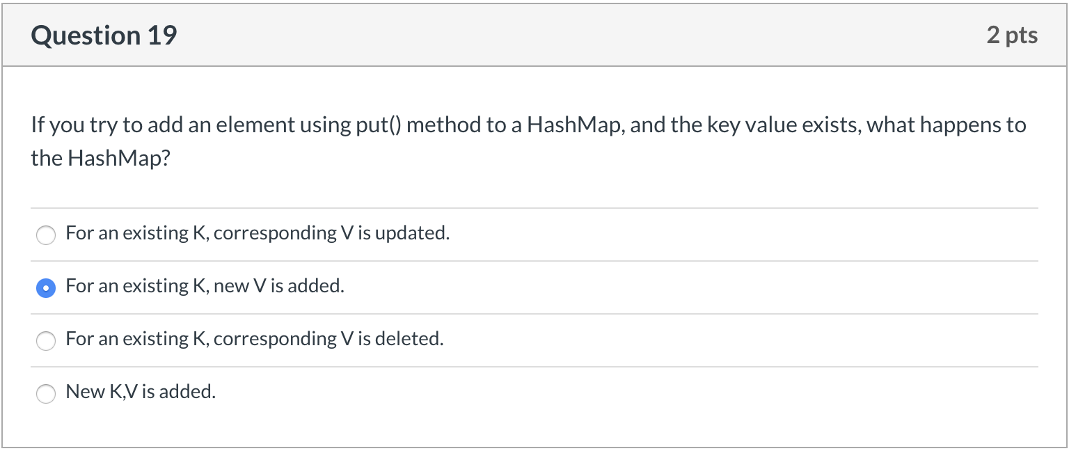 Solved Question 19 2 Pts Try Add Element Using Put Method Hashmap