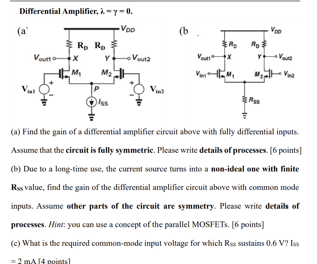 Solved Differential Amplifier λ γ 0 b a Find the gain Chegg