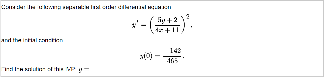 Solved Consider The Following Separable First Order Chegg