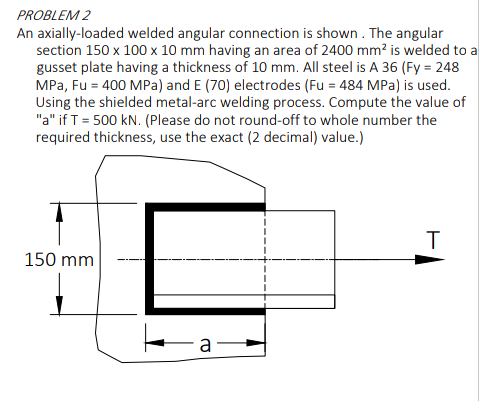 Solved PROBLEM 2 An Axially Loaded Welded Angular Connection Chegg