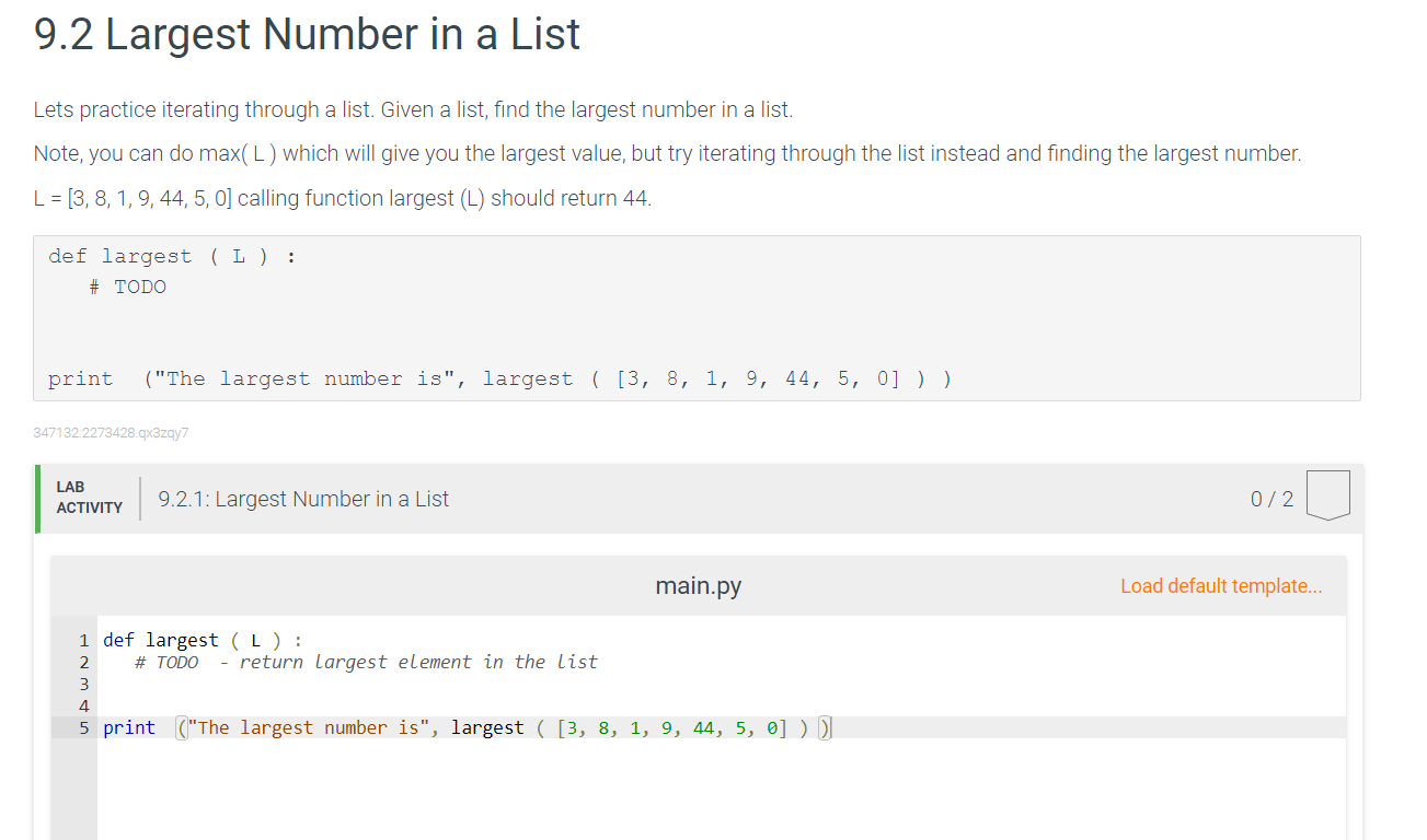 Solved Largest Number In A List Lets Practice Iterating Chegg