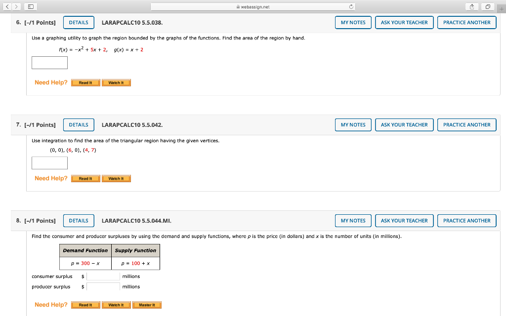 Solved D Webassign Net 6 1 Points DETAILS LARAPCALC10 Chegg