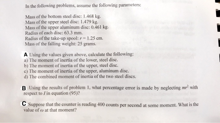 In The Following Problems Assume The Following Chegg