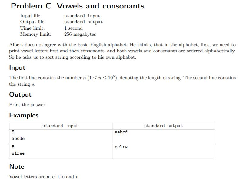 Solved Problem C Vowels And Consonants Input File Standard Chegg