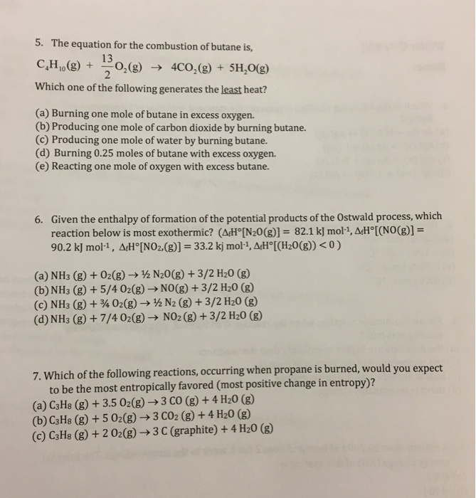 What is the balanced equation for the combustion of butane