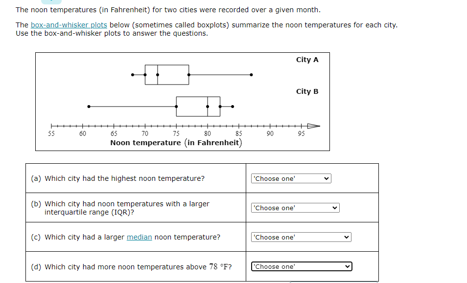 Solved The Noon Temperatures In Fahrenheit For Two Cities Chegg