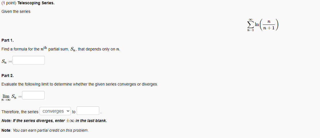 Solved Point Telescoping Series Given The Series In N Chegg