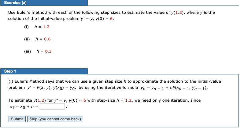 Solved Use Euler S Method With Each Of The Following Step Chegg